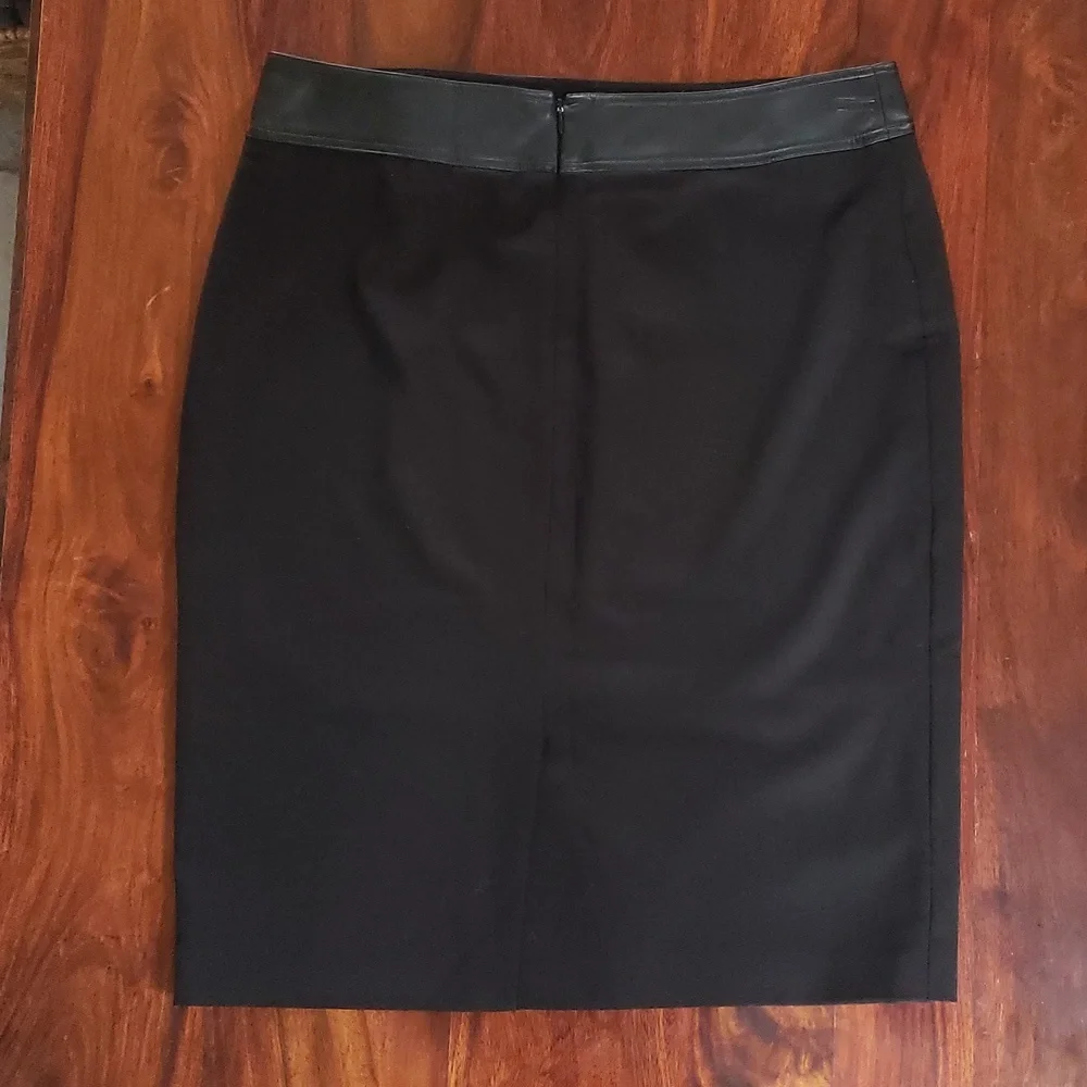 CALVIN KLEIN Black Pencil Skirt with Faux Leather Belt SIZE 14